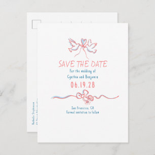 Whimsical Funky Hand Drawn Save The Date Announcement Postcard