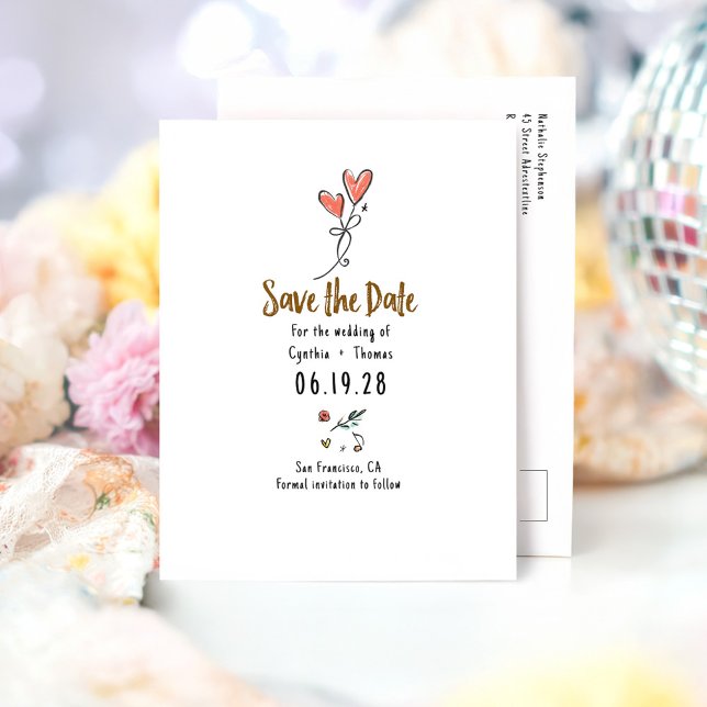 Whimsical Funky Hand Drawn Save The Date Announcement Postcard (Whimsical Cute Save the Date Postcard)