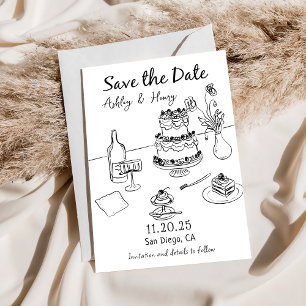 Whimsical Funky Hand Drawn Wedding Save The Date Invitation