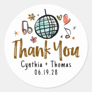 Whimsical Funky Hand Drawn Wedding Thank You Classic Round Sticker