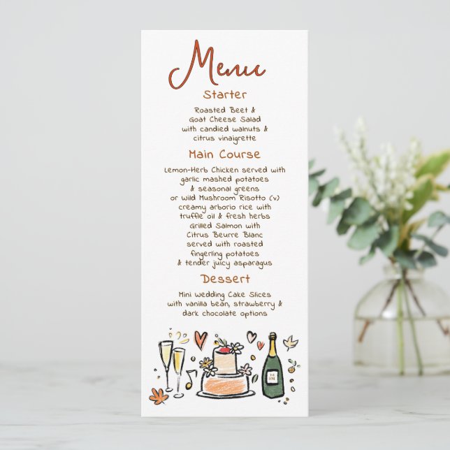 Whimsical Funky Handwritten Fall Wedding Menu (Standing Front)