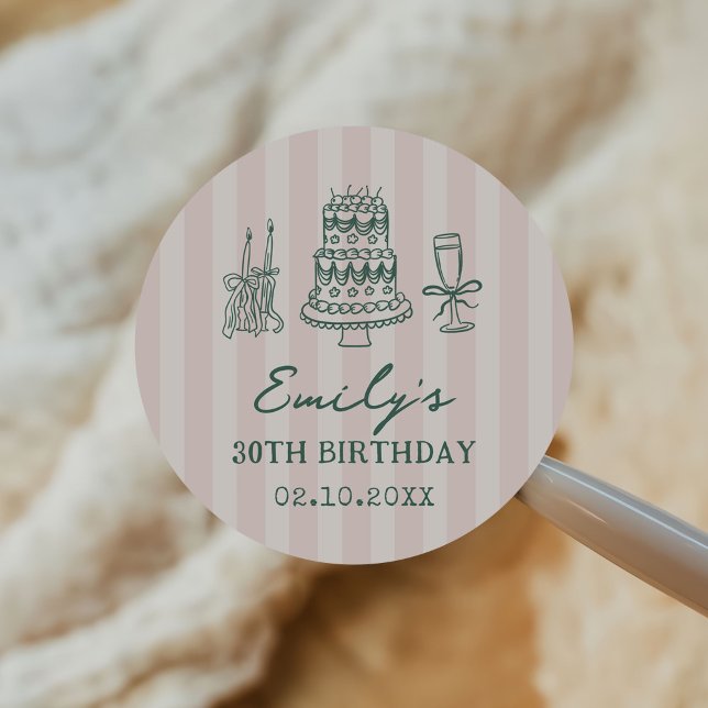 Whimsical Funky Quirky 30th Birthday Party Classic Round Sticker (Creator Uploaded)