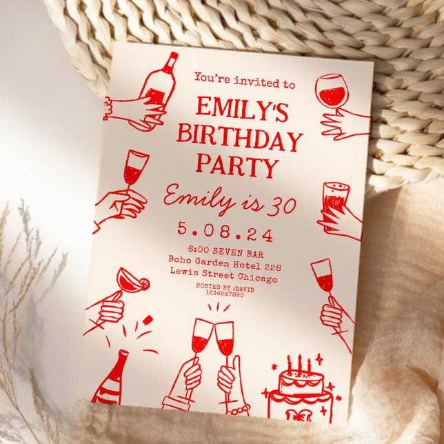 Whimsical Funky Quirky hand Drawing Birthday Invitation (Creator Uploaded)