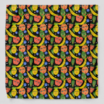Whimsical Funny Fruit Salad Pattern Black Bandana
