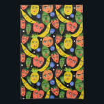 Whimsical Funny Fruit Salad Pattern Black Kitchen Towel<br><div class="desc">Hope you like this whimsical pattern. Add your own text to customize it if you like. Check my shop for more matching items and other patterns. Thanks for shopping with me!</div>