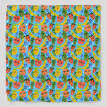 Whimsical Funny Fruit Salad Pattern Blue Bandana