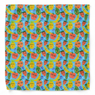 Whimsical Funny Fruit Salad Pattern Blue Bandana