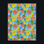Whimsical Funny Fruit Salad Pattern Blue Postcard<br><div class="desc">Hope you like this charming design. Add your own text to the front or back. Check my shop for more matching items like stickers,  mugs,  towels,  wrapping paper as well as other cute patterns. Thanks for shopping with me! if you'd like something custom let me know!</div>
