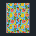 Whimsical Funny Fruit Salad Pattern Blue Postcard<br><div class="desc">Hope you like this charming design. Add your own text to the front or back. Check my shop for more matching items like stickers,  mugs,  towels,  wrapping paper as well as other cute patterns. Thanks for shopping with me! if you'd like something custom let me know!</div>
