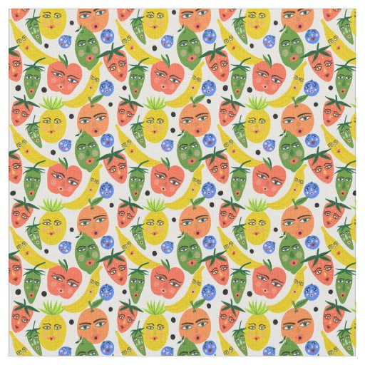 Whimsical Funny Fruit Salad Pattern Fabric
