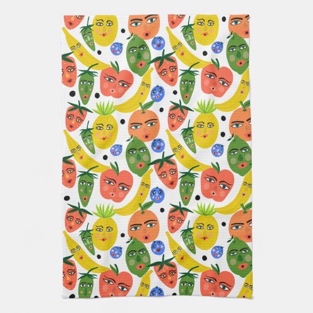 Whimsical Funny Fruit Salad Pattern Kitchen Towel (Vertical)