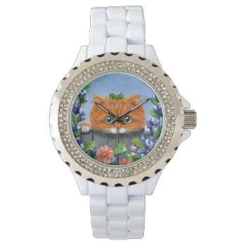 Whimsical Funny Orange Tabby Cat Creationarts Watch by Creationarts at Zazzle