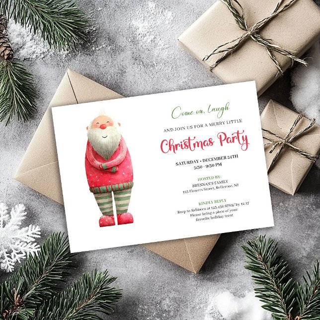 Whimsical Funny Pink Santa Christmas Party Invite (Whimsical Funny Pink Santa Christmas Party Invite)