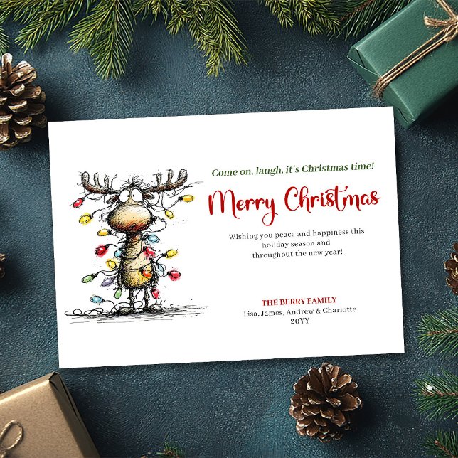Whimsical Funny Reindeer Christmas Greeting Card (Whimsical Funny Reindeer Christmas Greeting Card)