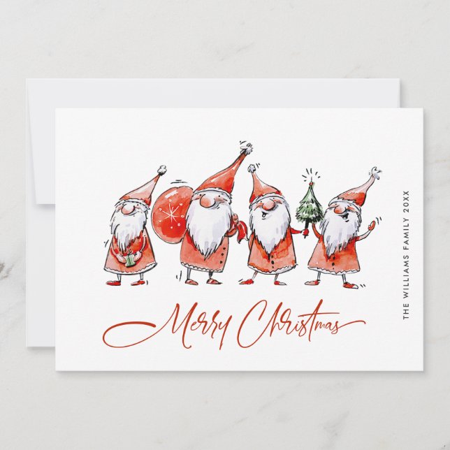 Whimsical Funny Santa Claus Gnomes Christmas Holiday Card (Front)