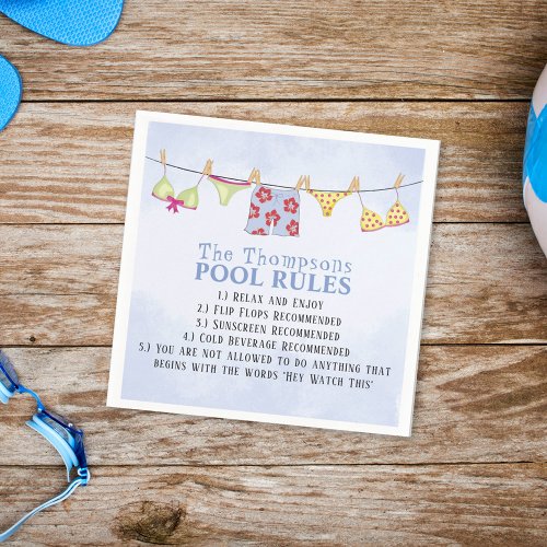 Whimsical Funny Summer Family Simple Pool Rules Napkins