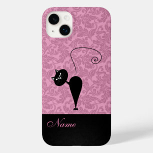 Whimsical Funny trendy black cat damask Case-Mate Case-Mate iPhone 14 Plus Case