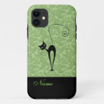 Whimsical Funny Trendy Black Cat Damask Iphone 11 Case at Zazzle