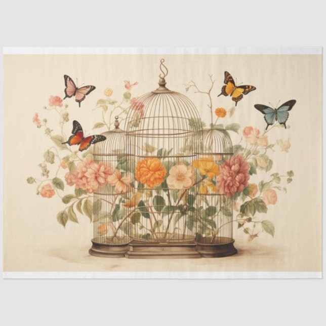 Whimsical Garden: Birdcage Decoupage Tissue Paper (Front)