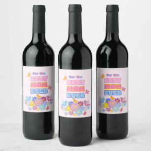 Whimsical Garden Birds & Butterflies Best Mom Ever Wine Label