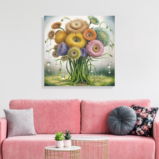 Whimsical Garden Blooms Canvas Print (Insitu(LivingRoom))
