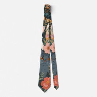 Whimsical Garden Cats Neck Tie