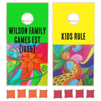 Whimsical Garden Cocktail Hour Parents vs Kids Cornhole Set
