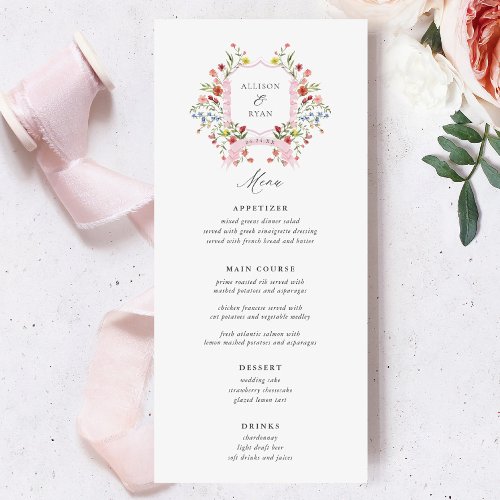 Whimsical Garden Crest Wildflower Wedding Menus