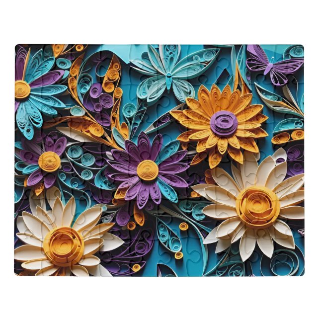 Whimsical Garden Delight: Quilled Floral Paper Art Jigsaw Puzzle (Puzzle Horizontal)