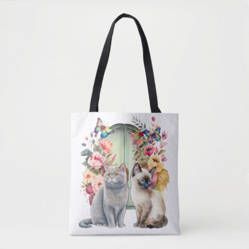 Whimsical Garden Delight two cats Tote Bag