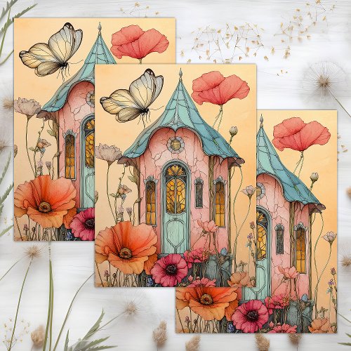 WHIMSICAL GARDEN FAIRY HOUSE DECOUPAGE TISSUE PAPER