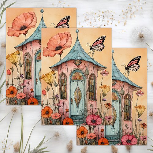 WHIMSICAL GARDEN FAIRY HOUSE DECOUPAGE TISSUE PAPER