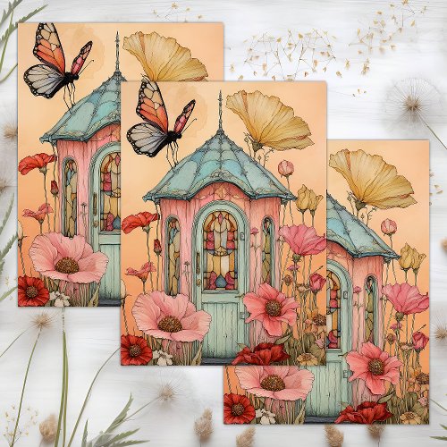 WHIMSICAL GARDEN FAIRY HOUSE DECOUPAGE TISSUE PAPER