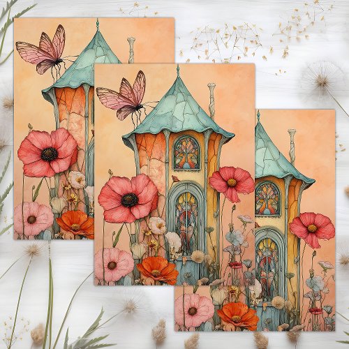 WHIMSICAL GARDEN FAIRY HOUSE DECOUPAGE TISSUE PAPER