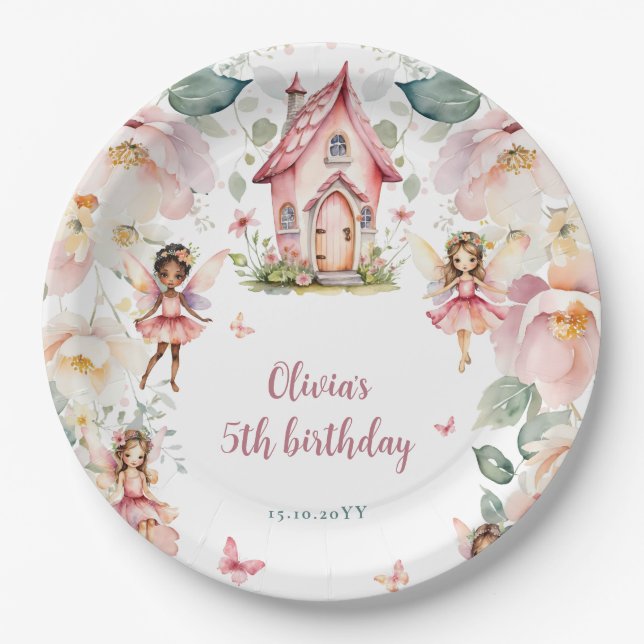 Whimsical Garden Fairy Tea Party Girls Birthday  Paper Plates (Front)