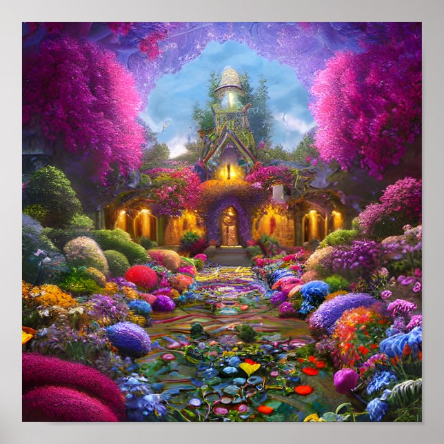 Whimsical Garden Filled with Flowers Poster (Front)