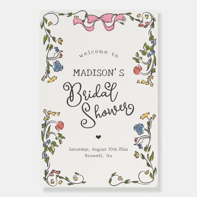 Whimsical Garden Floral Bridal Shower Welcome Foam Board (Front)