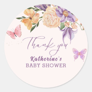 Whimsical garden Floral Butterfly girl baby Shower Classic Round Sticker