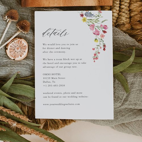 Whimsical Garden Floral Elegant Wedding Details Enclosure Card