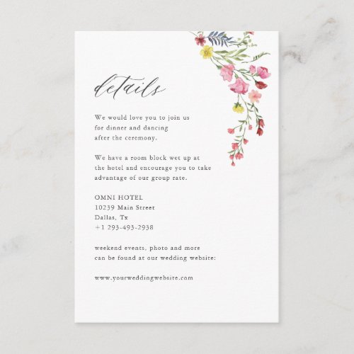 Whimsical Garden Floral Elegant Wedding Details Enclosure Card