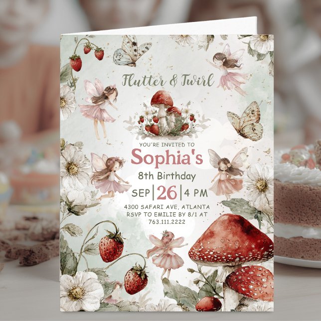 whimsical garden flutter and twirl folded birthday invitation (Creator Uploaded)