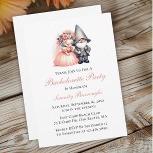 Whimsical Garden Gnome Orange Bachelorette Invitation