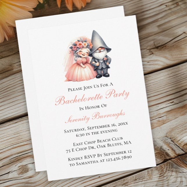 Whimsical Garden Gnome Orange Bachelorette  Invitation (Creator Uploaded)