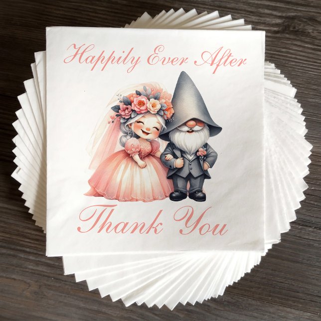 Whimsical Garden Gnome Orange Thank You Wedding Napkins (Creator Uploaded)