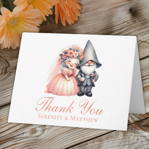 Whimsical Garden Gnome Orange Wedding Thank You Card