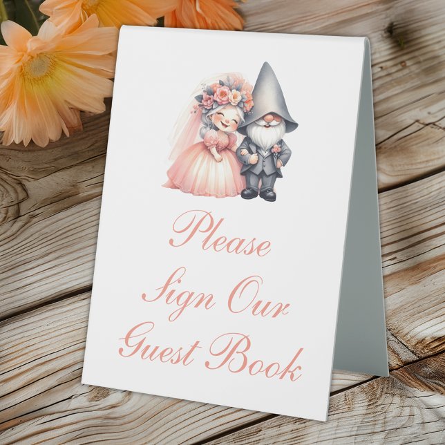 Whimsical Garden Gnome Rustic Wedding Guest Book  Table Tent (Creator Uploaded)