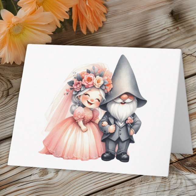 Whimsical  Garden Gnome Summer Orange Wedding  Card (Creator Uploaded)