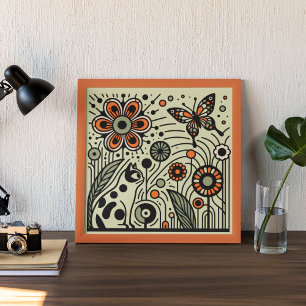 Whimsical Garden Harmony: Cat, Flowers, and Butter Poster
