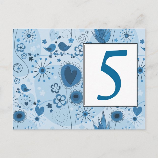 Whimsical Garden in Blue Table Number Postcard (Front)