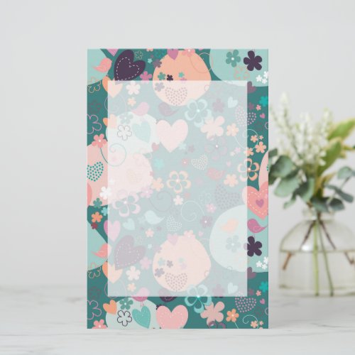 Whimsical Garden in Bright Pastel Colors Stationer Stationery